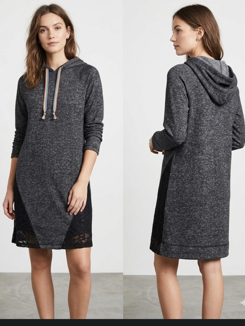 Black marled knit hoodie Dress S mini No Comment sweatshirt Comfy